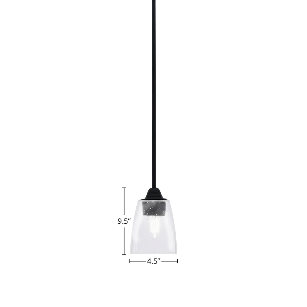 Paramount One Light Mini Pendant in Matte Black with 4.5" Square Clear Bubble Shade
