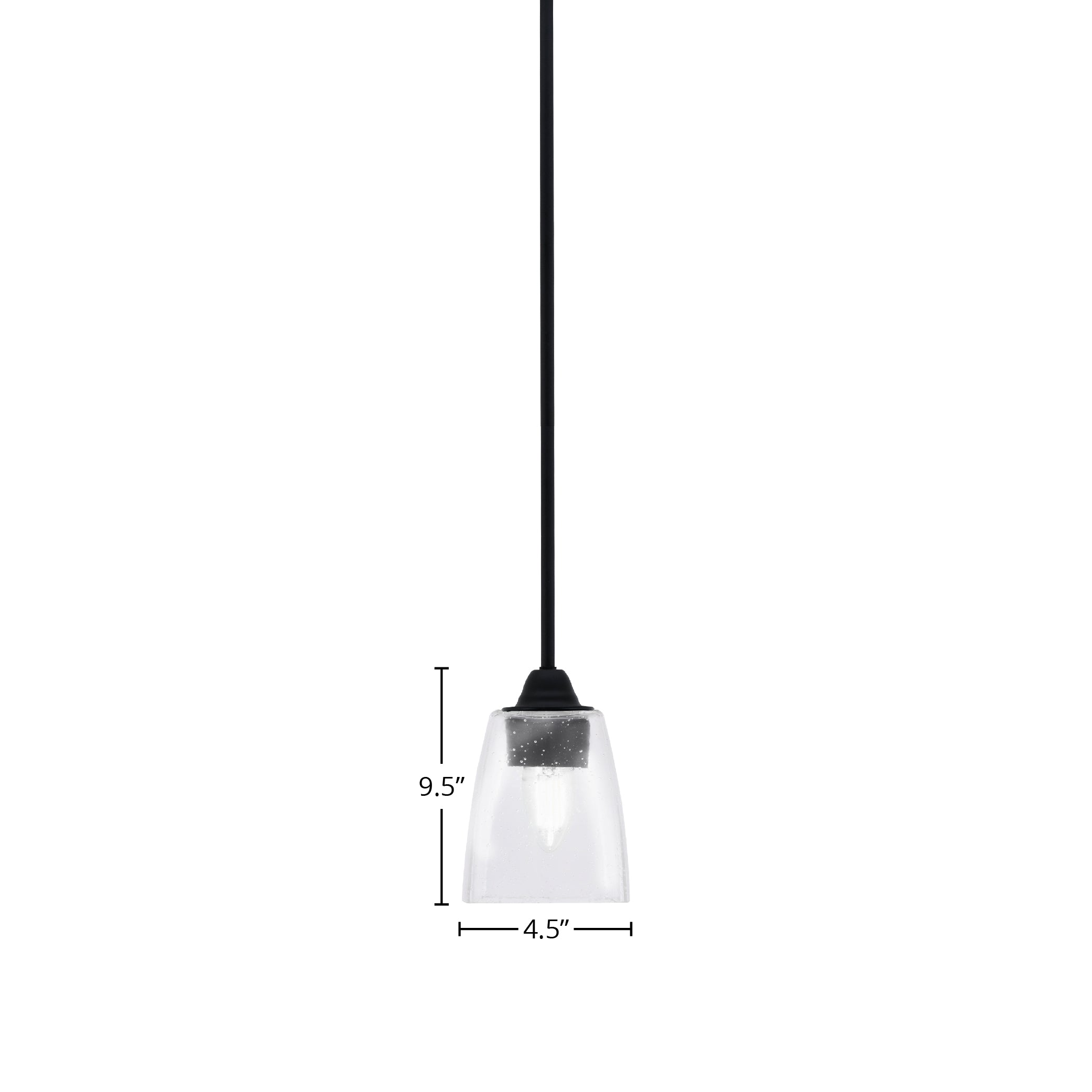 Paramount One Light Mini Pendant in Matte Black with 4.5" Square Clear Bubble Shade