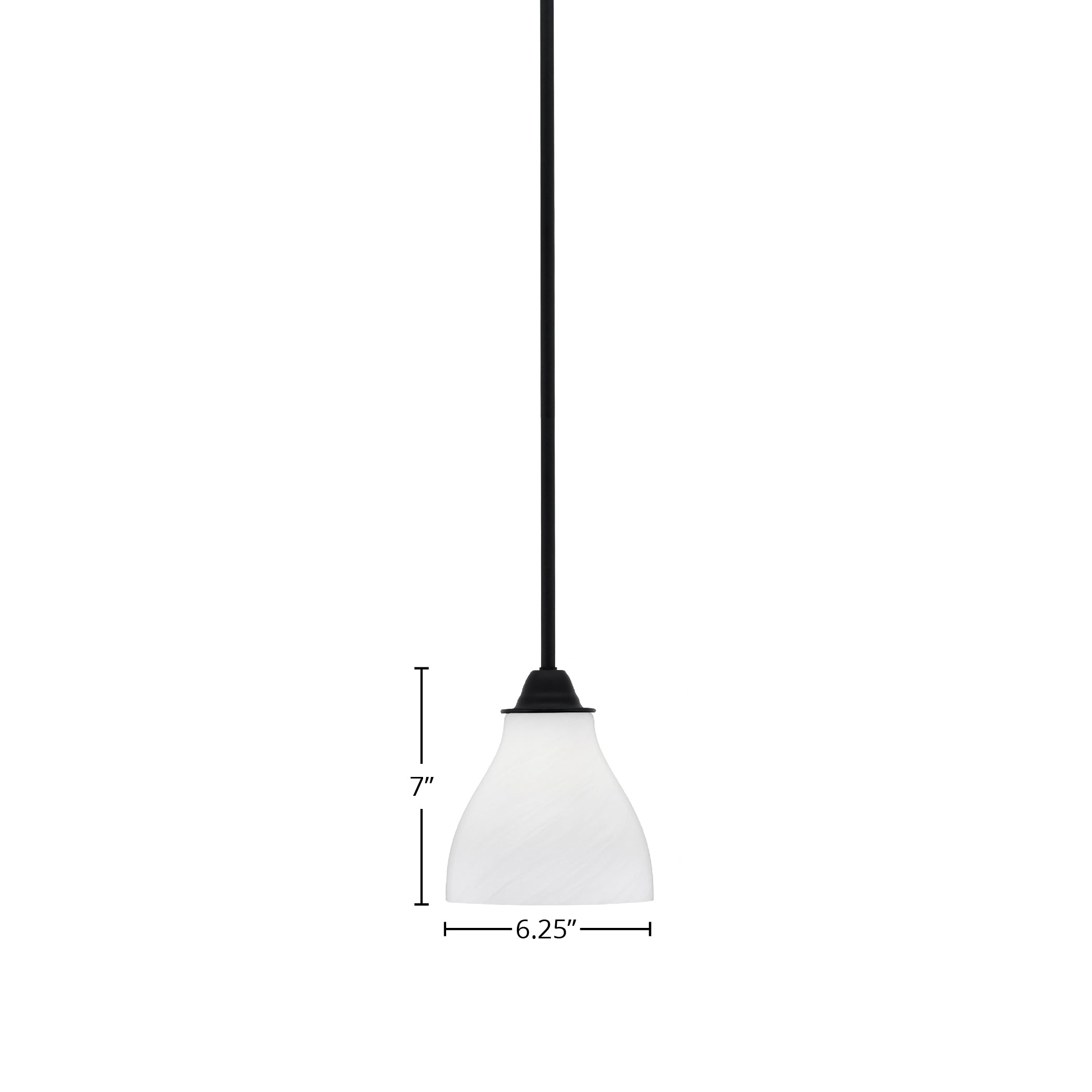 Paramount One Light Mini Pendant in Matte Black with 6.25" White Marble Shade