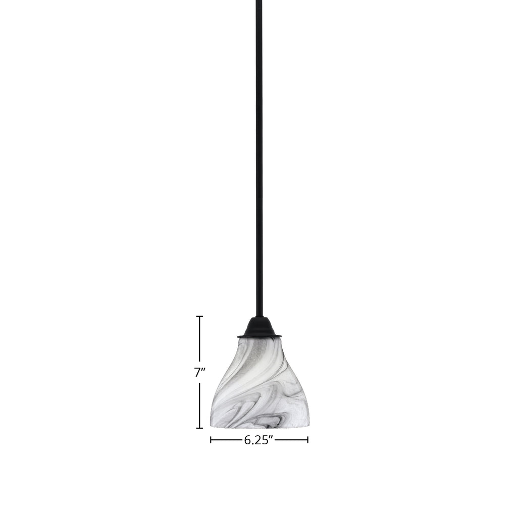 Paramount One Light Mini Pendant in Matte Black with 6.25" Onyx Swirl Shade