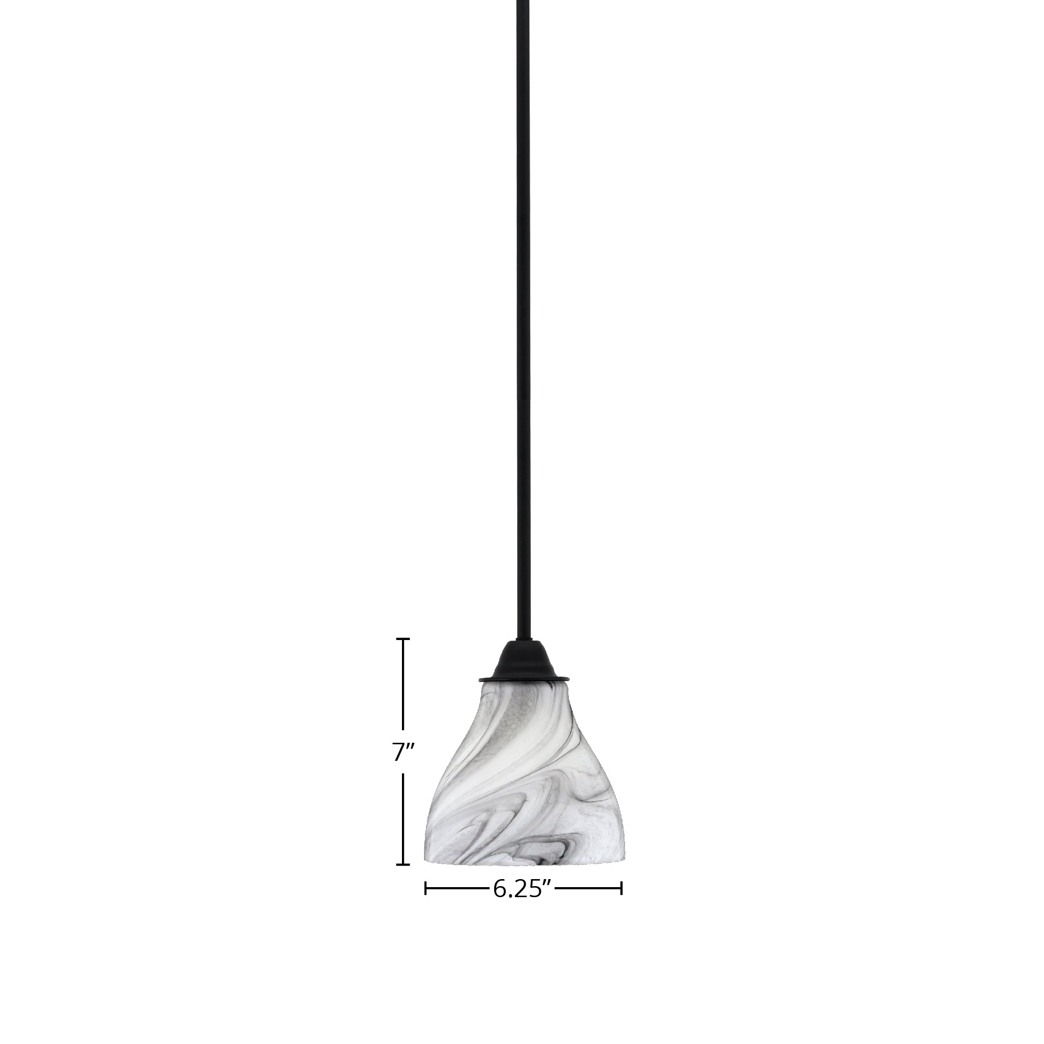 Paramount One Light Mini Pendant in Matte Black with 6.25" Onyx Swirl Shade