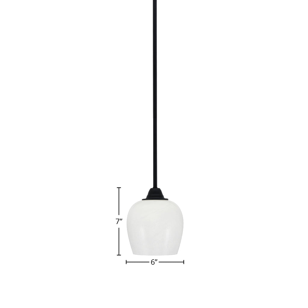Paramount One Light Mini Pendant in Matte Black with 6" White Marble Shade