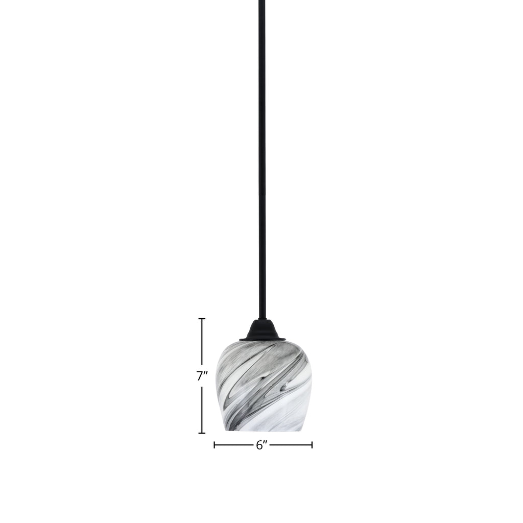 Paramount One Light Mini Pendant in Matte Black with 6" Onyx Swirl Shade