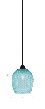 Paramount One Light Mini Pendant in Matte Black with Turquoise Textured Shade