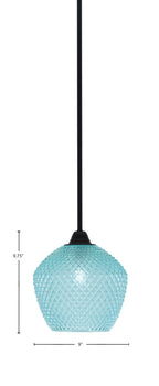 Paramount One Light Mini Pendant in Matte Black with Turquoise Textured Shade