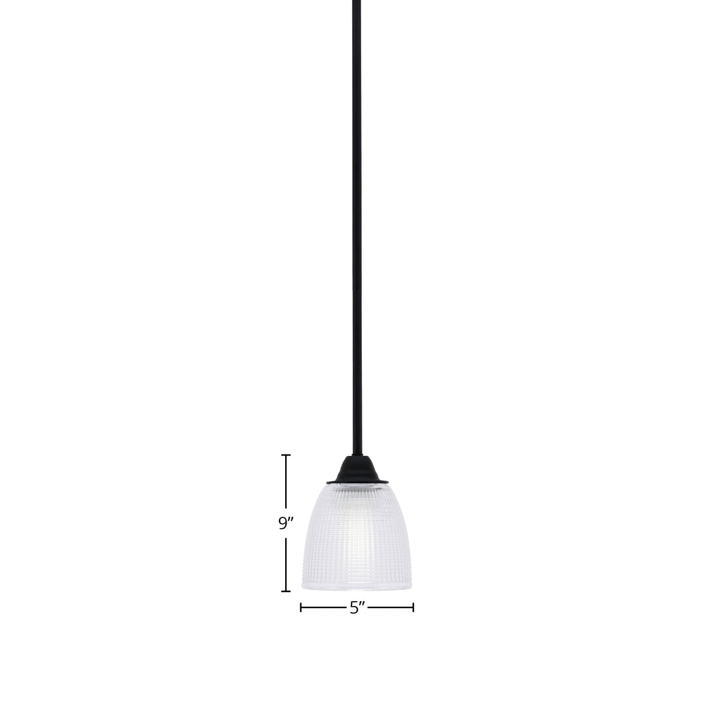 Paramount One Light Mini Pendant in Matte Black with 5" Clear Ribbed Shade