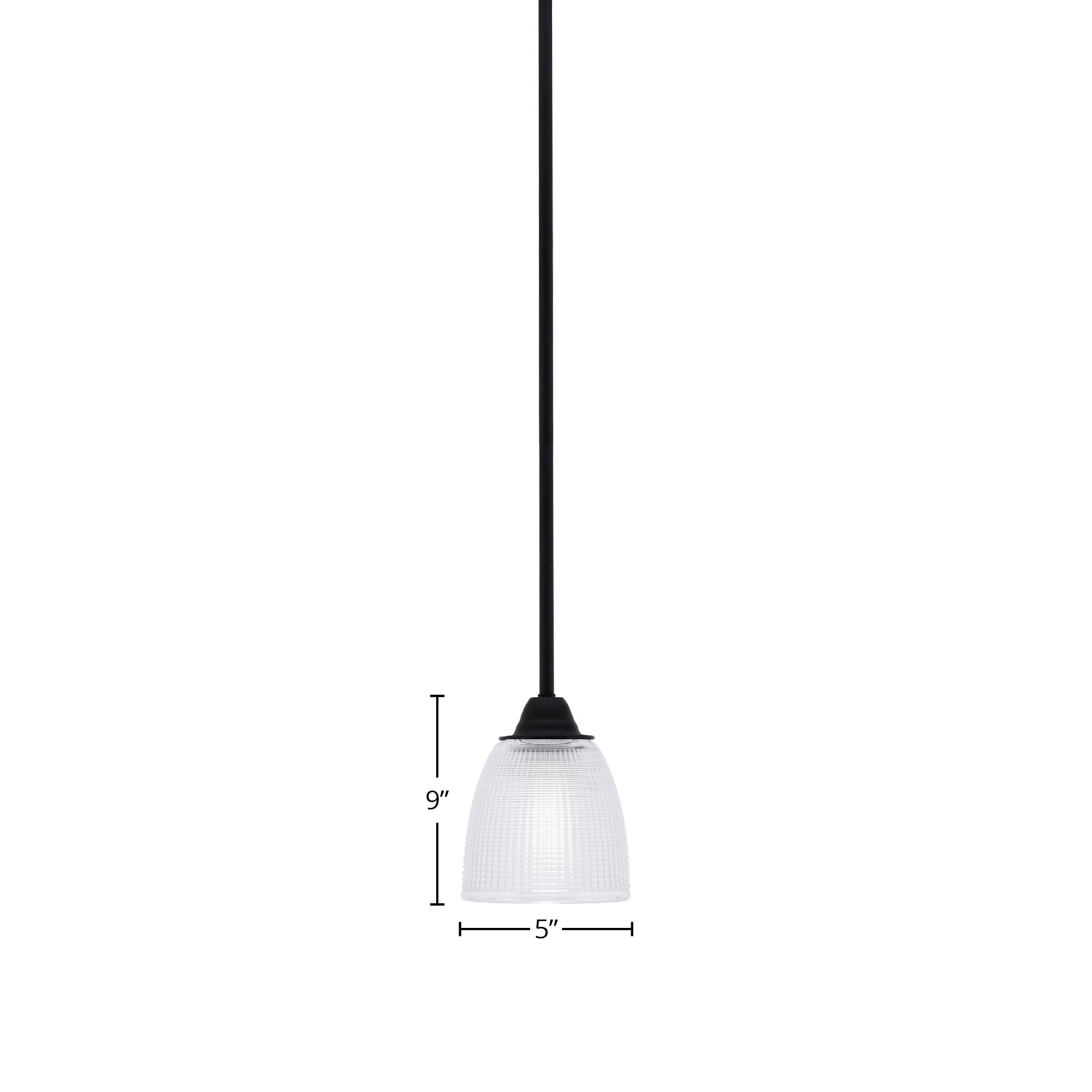 Paramount One Light Mini Pendant in Matte Black with 5" Clear Ribbed Shade