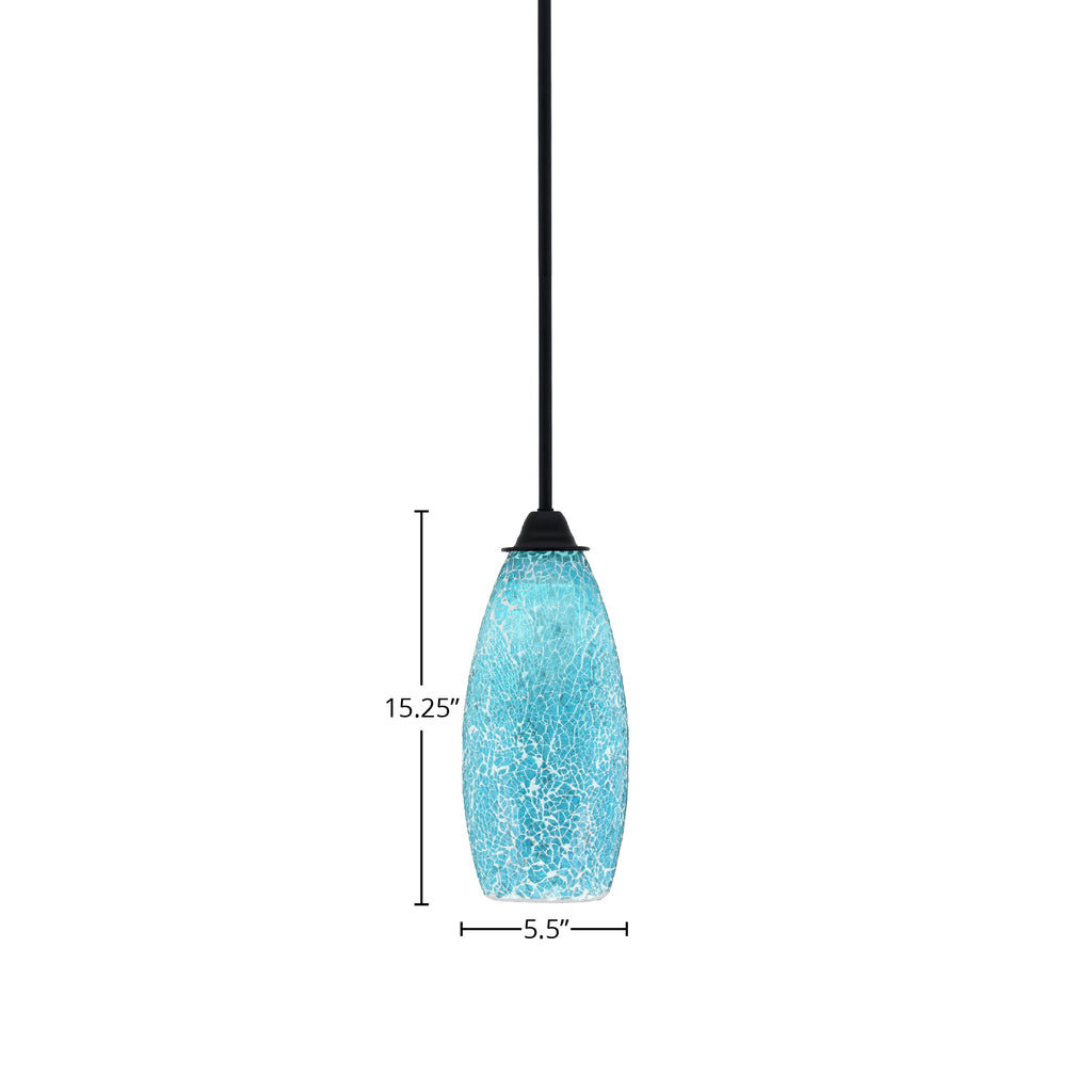 Paramount One Light Mini Pendant in Matte Black with 5.5" Turquoise Fusion Shade