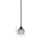 Paramount One Light Mini Pendant in Matte Black with 6" Clear Ribbed Shade