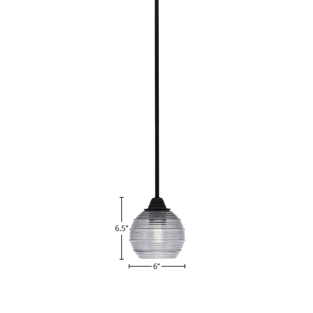 Paramount One Light Mini Pendant in Matte Black with 6" Smoke Ribbed Shade