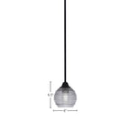 Paramount One Light Mini Pendant in Matte Black with 6" Smoke Ribbed Shade