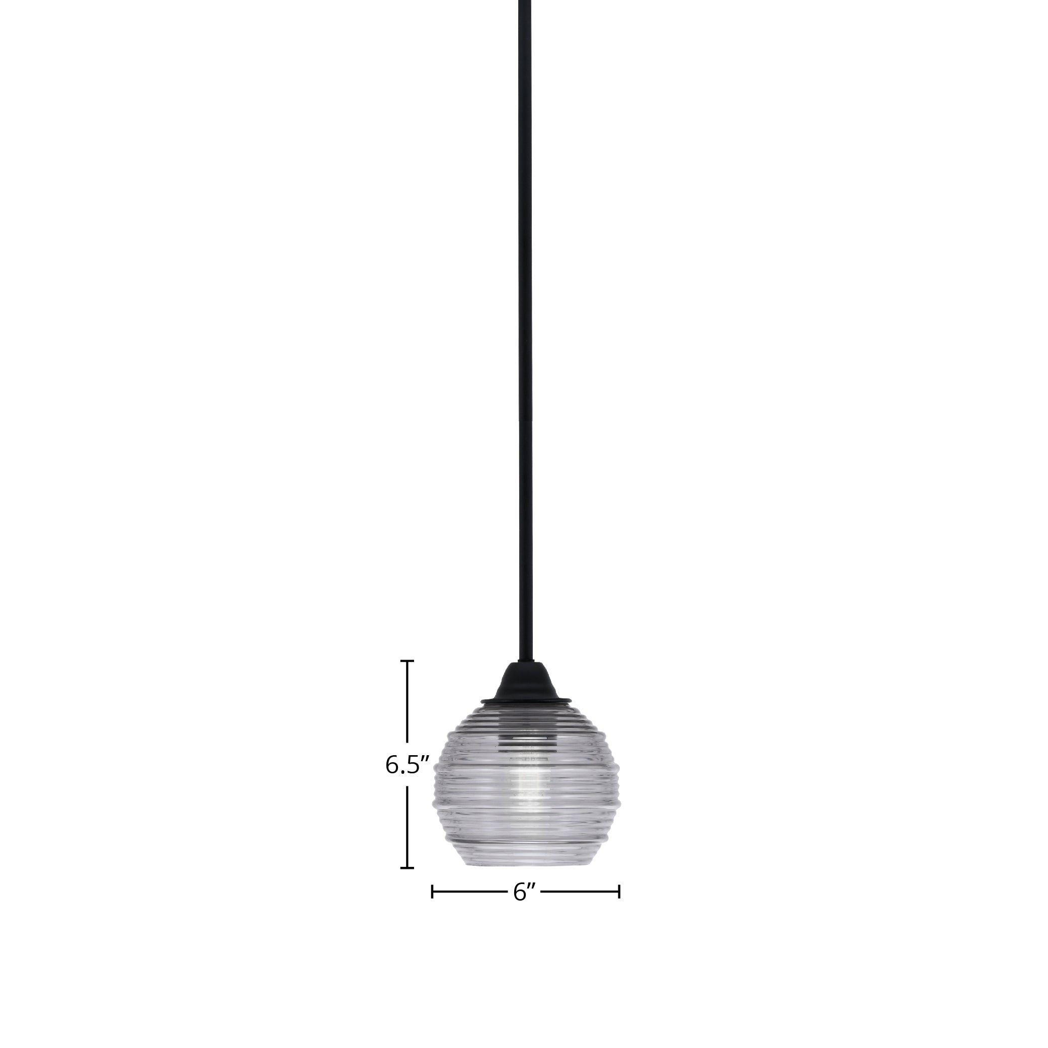 Paramount One Light Mini Pendant in Matte Black with 6" Smoke Ribbed Shade