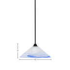 Paramount One Light Mini Pendant in Matte Black with 16" Blue Swirl Shade
