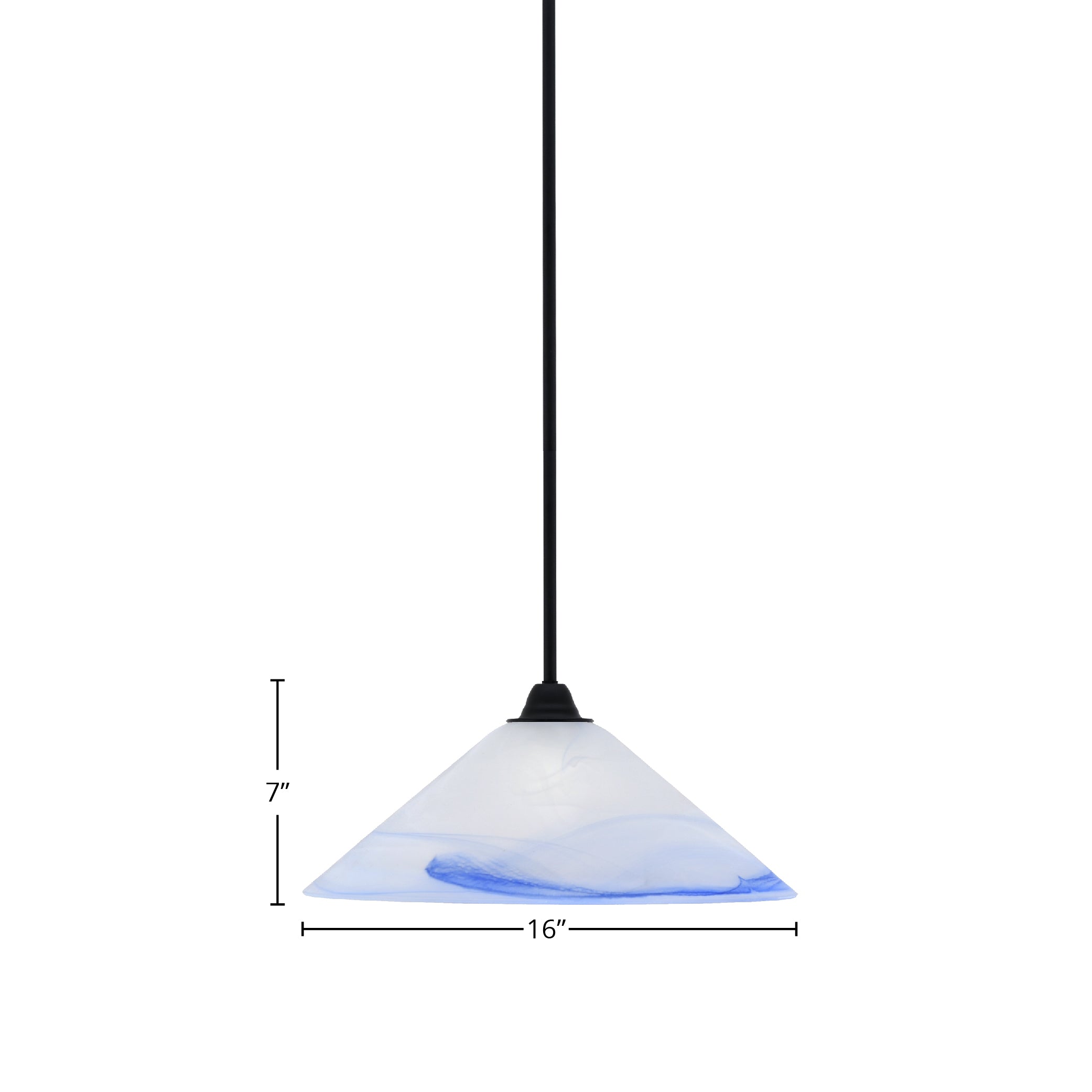 Paramount One Light Mini Pendant in Matte Black with 16" Blue Swirl Shade