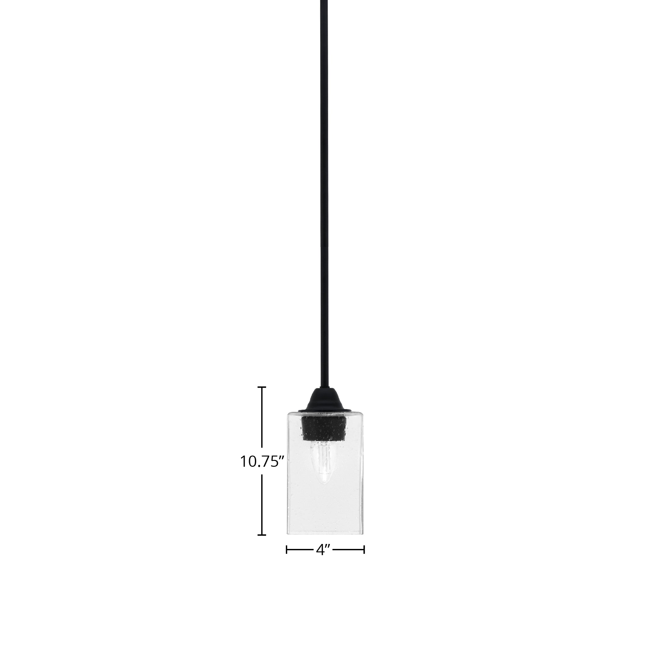 Paramount One Light Mini Pendant in Matte Black with 4" Square Clear Bubble Shade