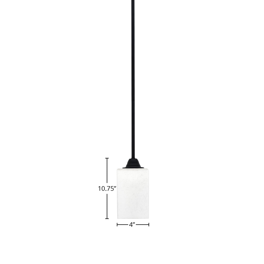 Paramount One Light Mini Pendant in Matte Black with 4" Square White Muslin Shade
