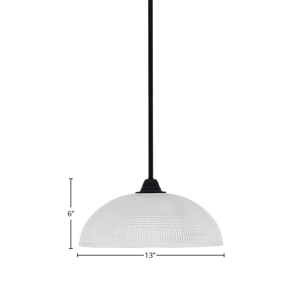Paramount One Light Mini Pendant in Matte Black with 13" Clear Ribbed Shade