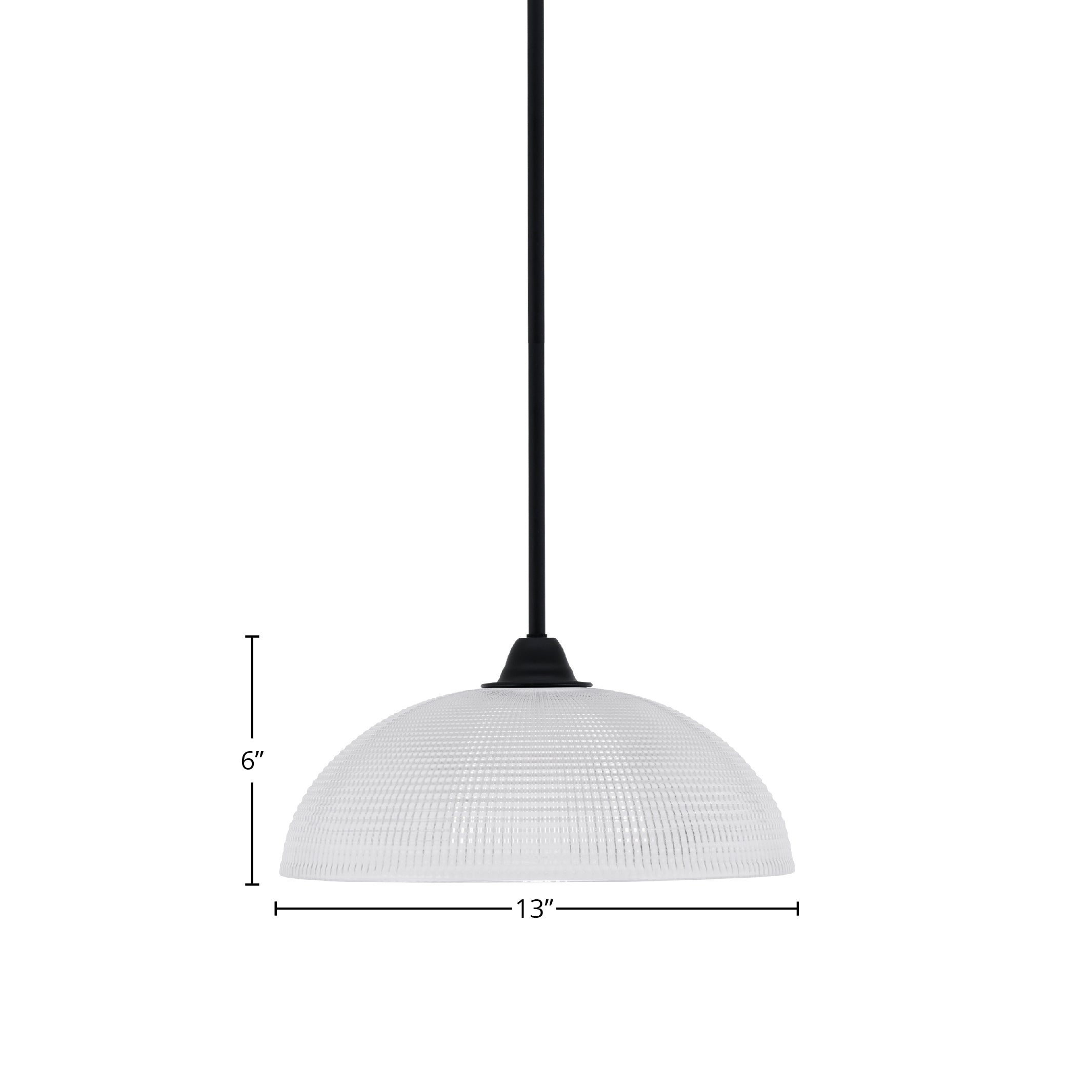 Paramount One Light Mini Pendant in Matte Black with 13" Clear Ribbed Shade