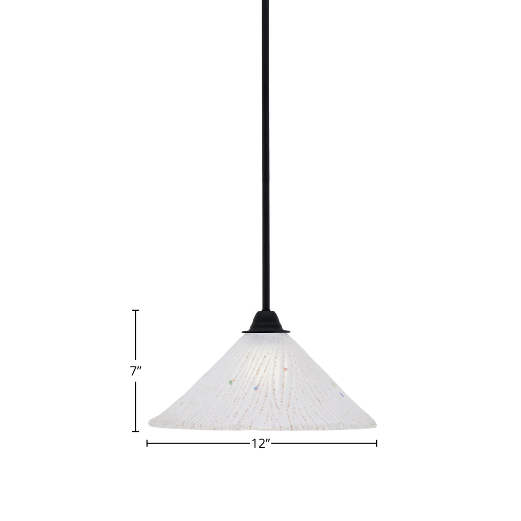 Paramount One Light Mini Pendant in Matte Black with 12" Frosted Crystal Shade