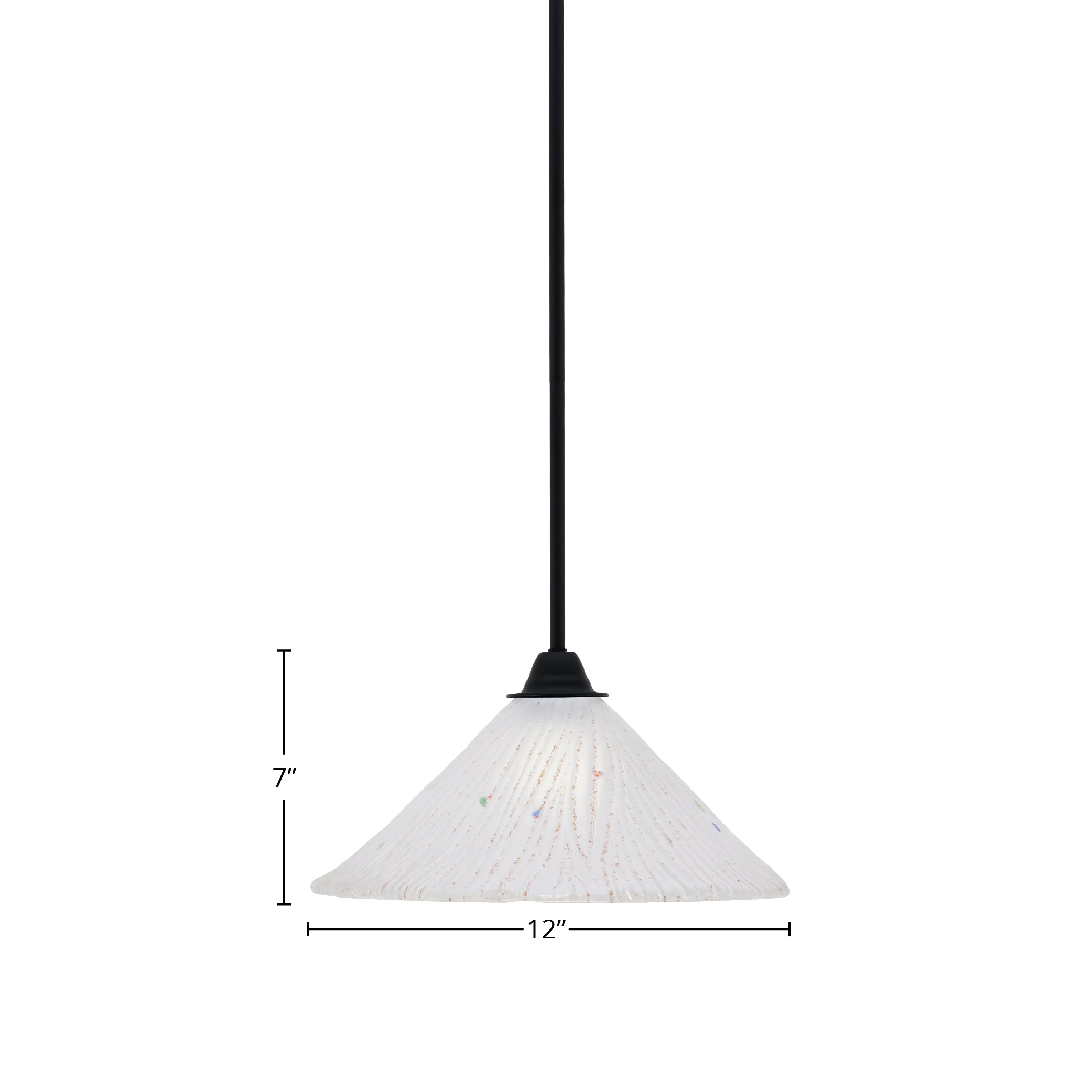 Paramount One Light Mini Pendant in Matte Black with 12" Frosted Crystal Shade