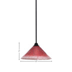 Paramount One Light Mini Pendant in Matte Black with 12" Raspberry Crystal Shade