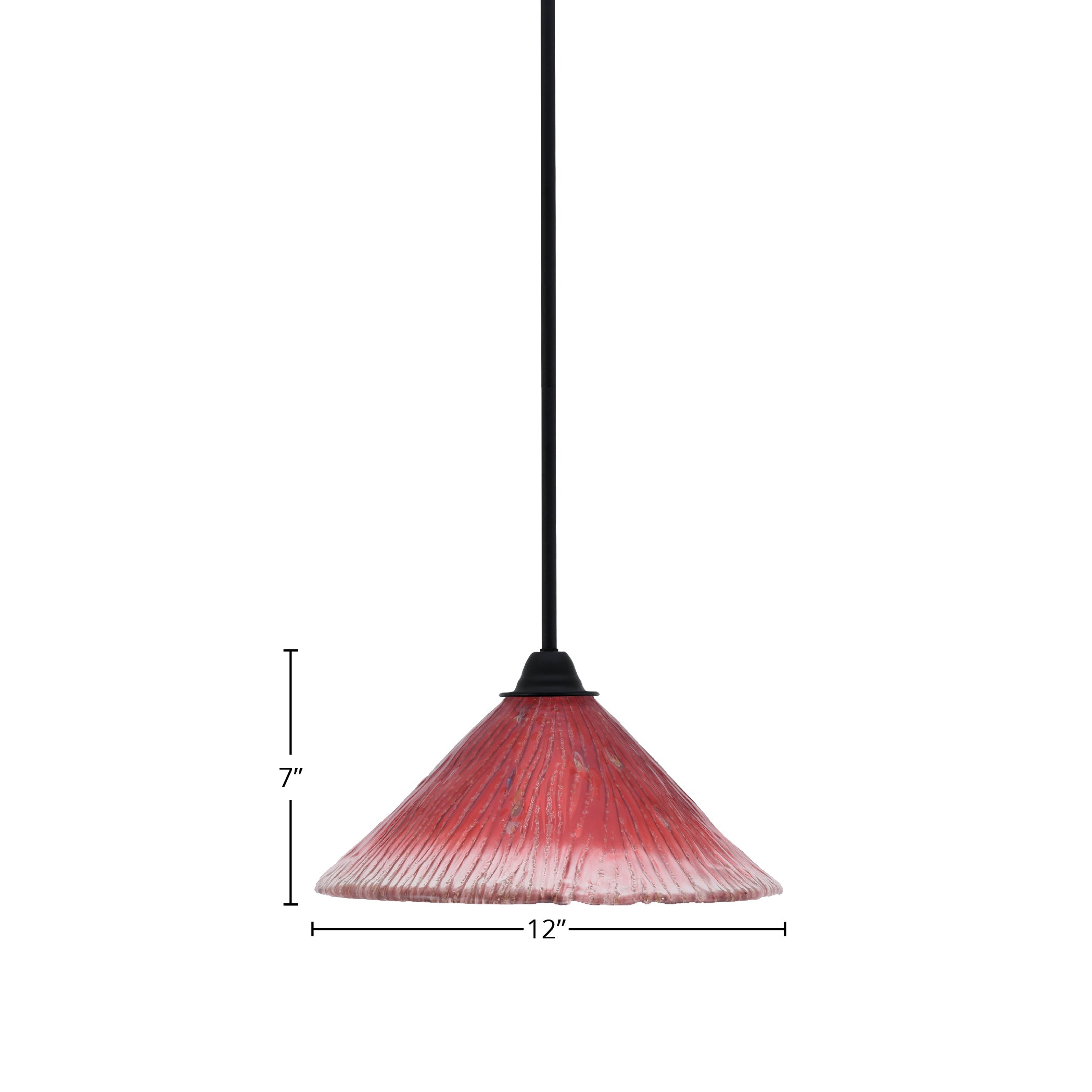 Paramount One Light Mini Pendant in Matte Black with 12" Raspberry Crystal Shade