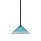 Paramount One Light Mini Pendant in Matte Black with 16" Teal Crystal Shade