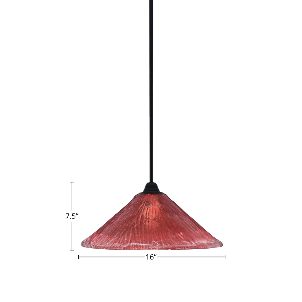 Paramount One Light Mini Pendant in Matte Black with 16" Raspberry Crystal Shade