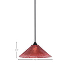 Paramount One Light Mini Pendant in Matte Black with 16" Raspberry Crystal Shade