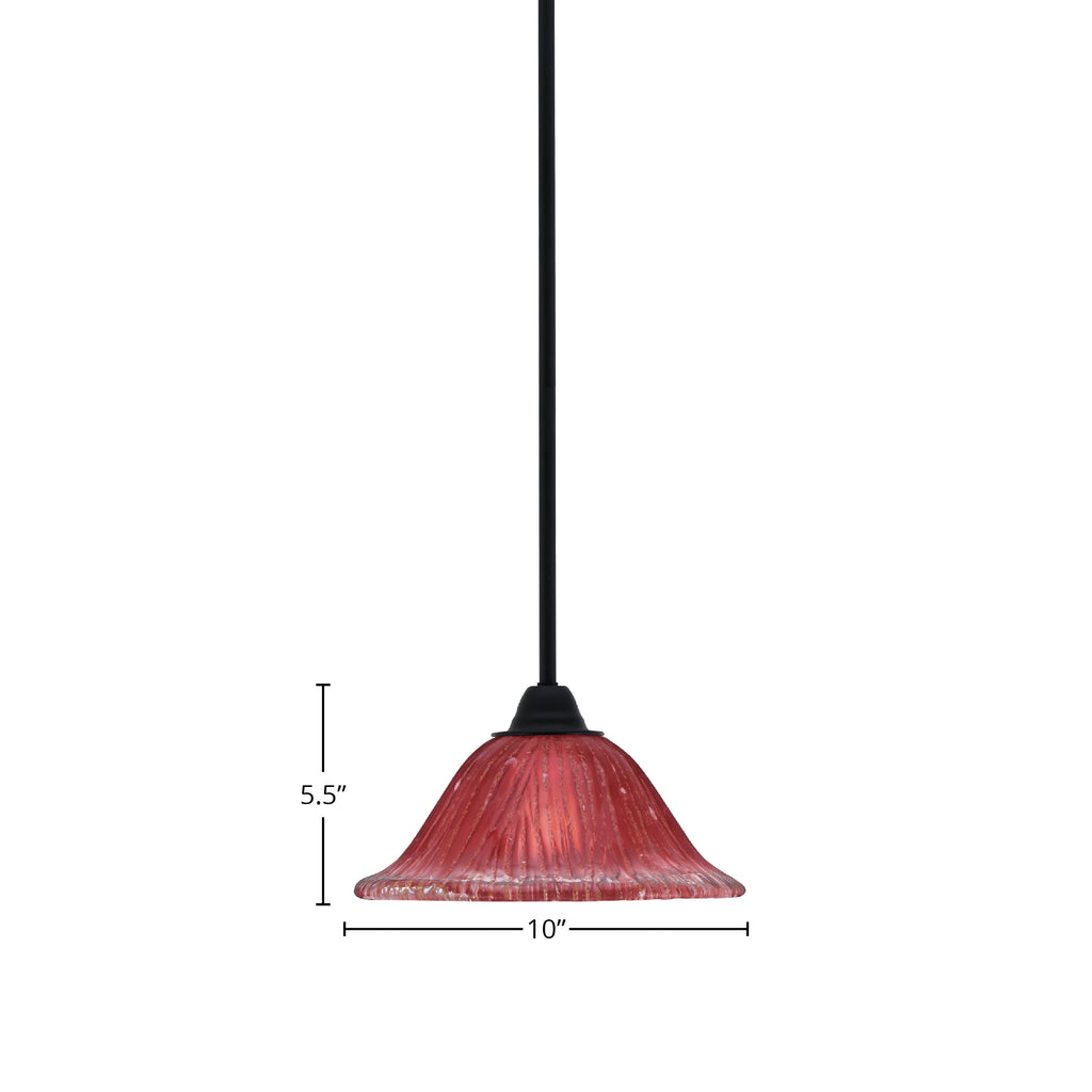 Paramount One Light Mini Pendant in Matte Black with 10" Raspberry Crystal Shade