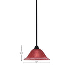 Paramount One Light Mini Pendant in Matte Black with 10" Raspberry Crystal Shade