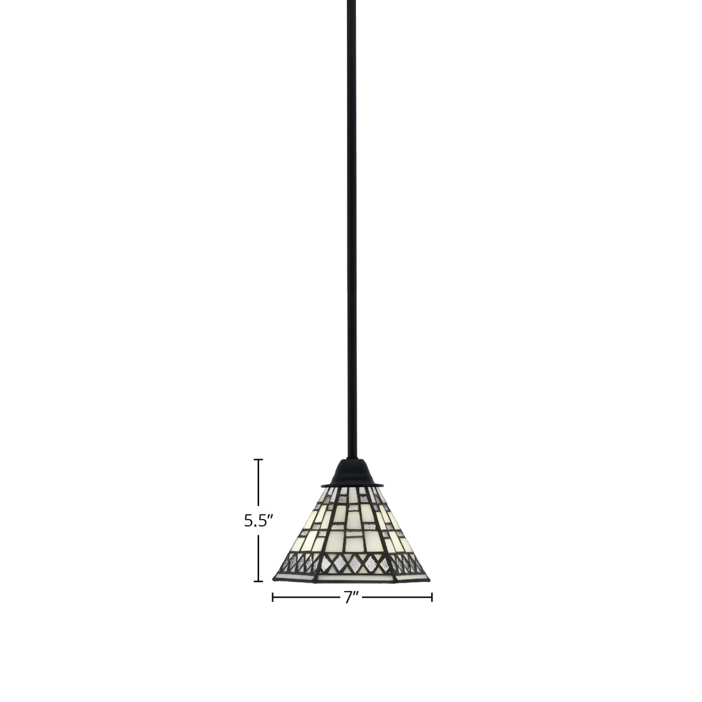 Paramount One Light Mini Pendant in Matte Black with 7" Pewter Art Glass Shade
