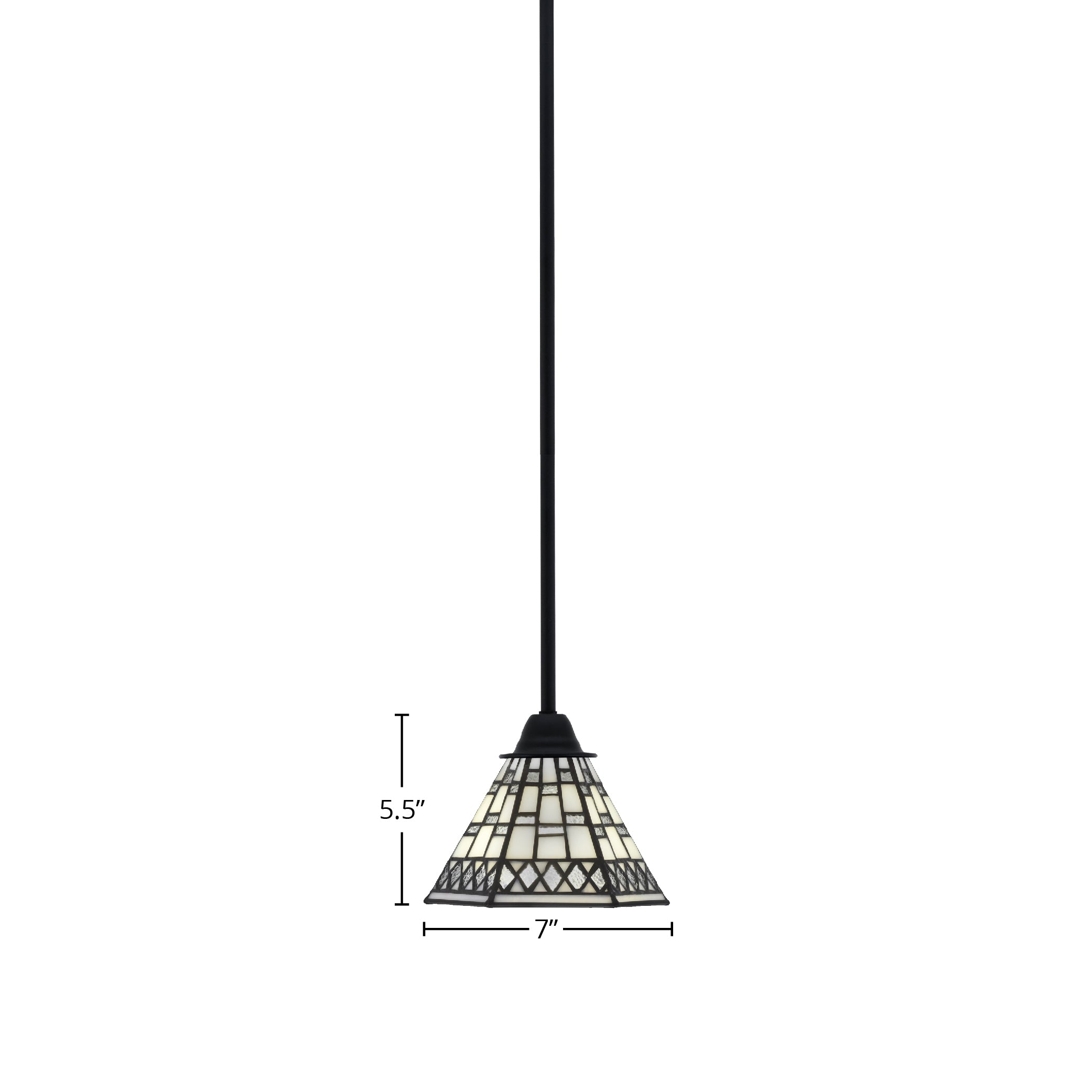 Paramount One Light Mini Pendant in Matte Black with 7" Pewter Art Glass Shade