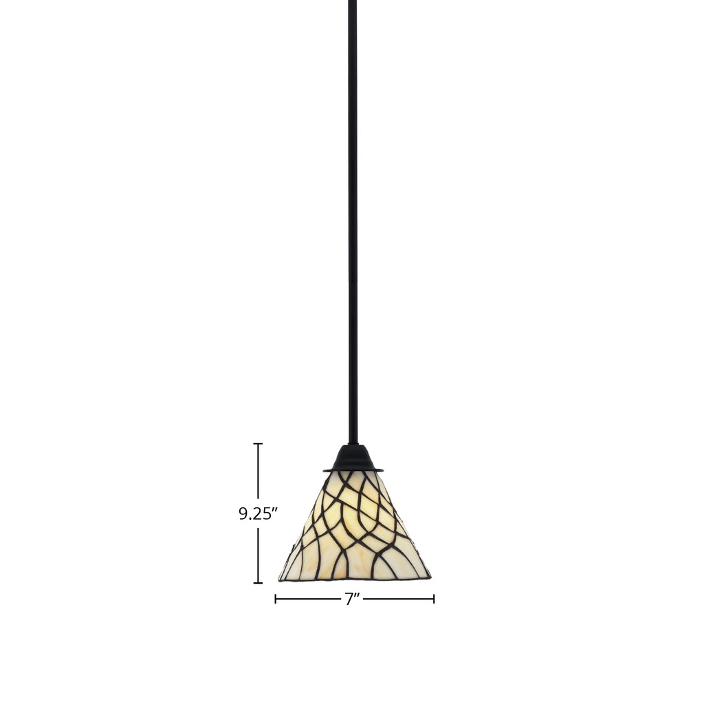 Paramount One Light Mini Pendant in Matte Black with 7" Sandhill Art Glass Shade