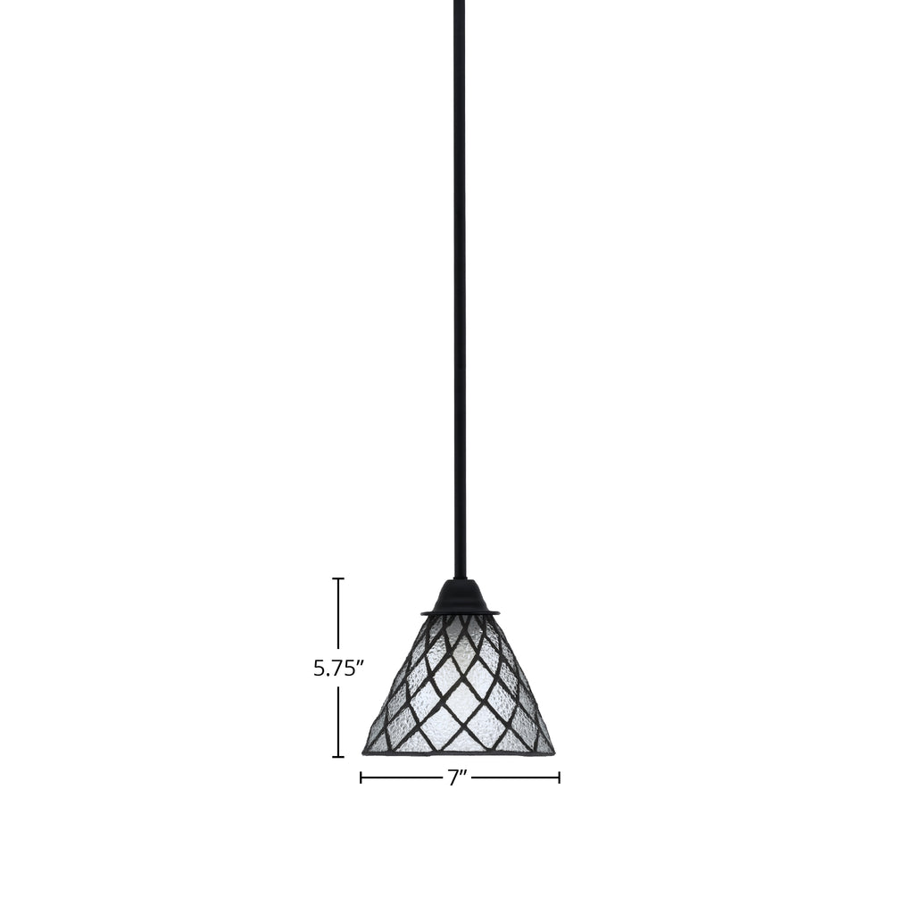 Paramount One Light Mini Pendant in Matte Black with 7" Diamond Ice Art Glass Shade