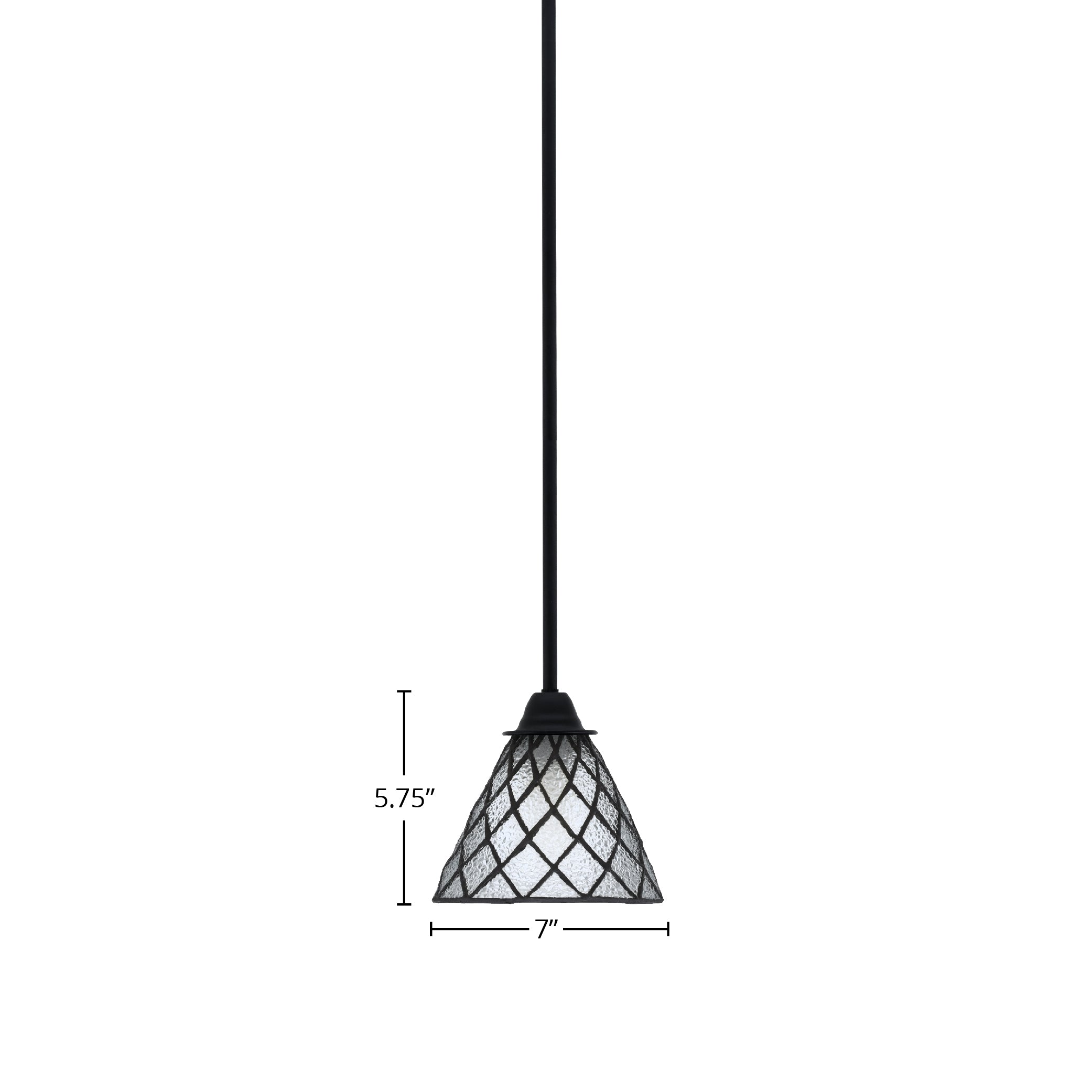 Paramount One Light Mini Pendant in Matte Black with 7" Diamond Ice Art Glass Shade