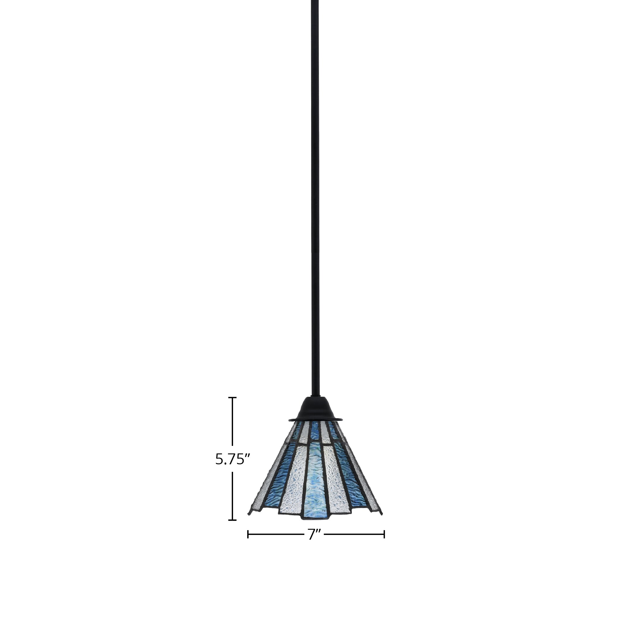 Paramount One Light Mini Pendant in Matte Black with 7" Sea Ice Art Glass Shade