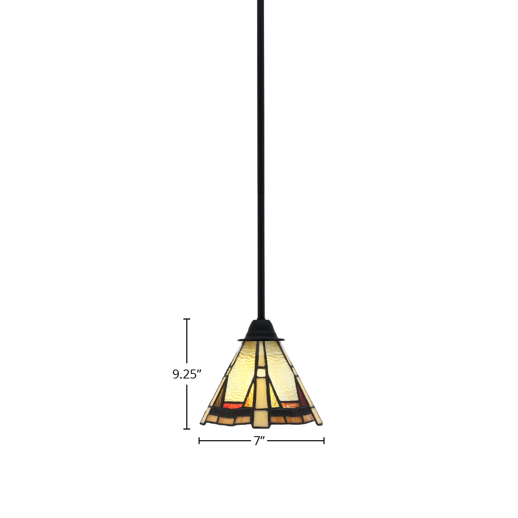 Paramount One Light Mini Pendant in Matte Black with 7" Zion Art Glass Shade