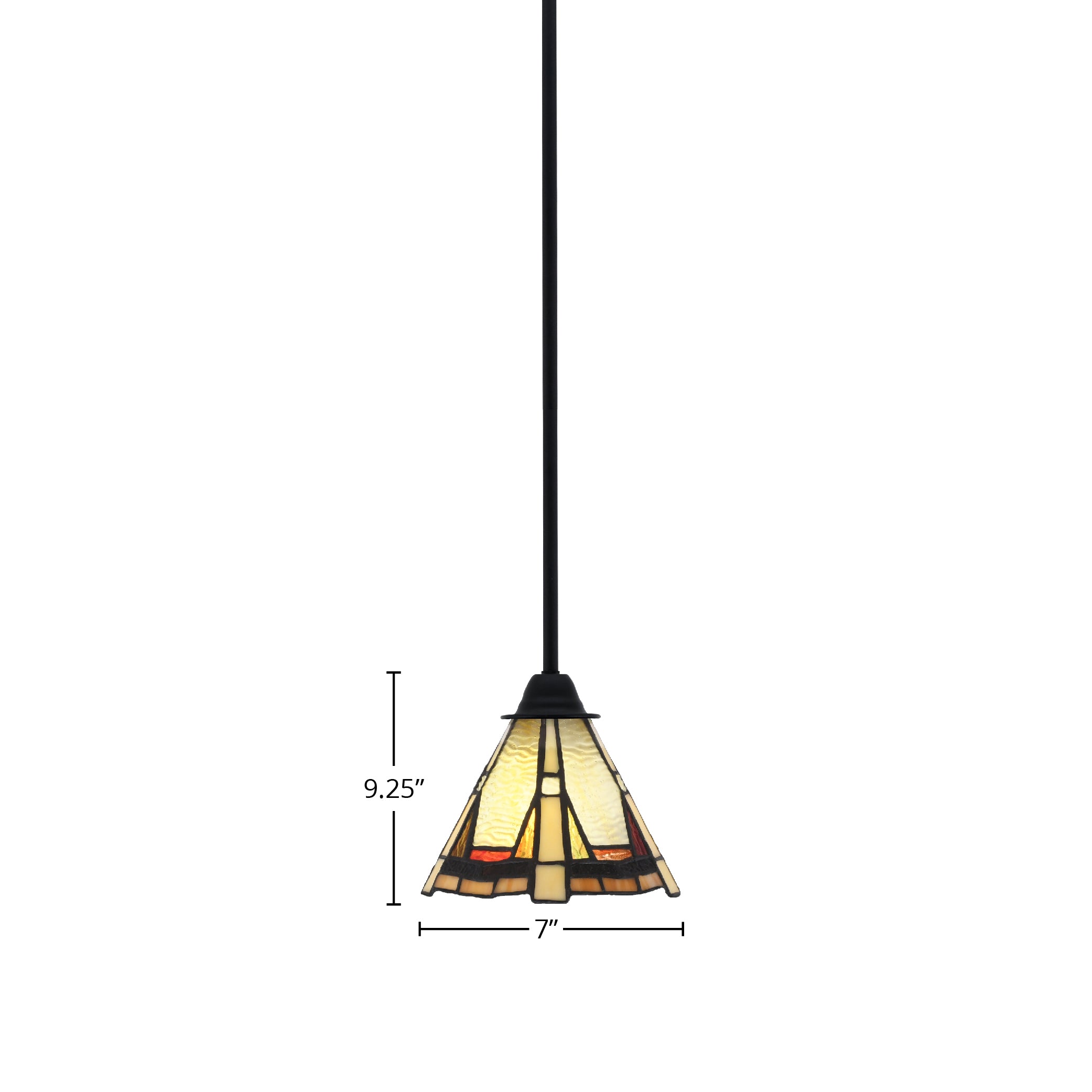 Paramount One Light Mini Pendant in Matte Black with 7" Zion Art Glass Shade