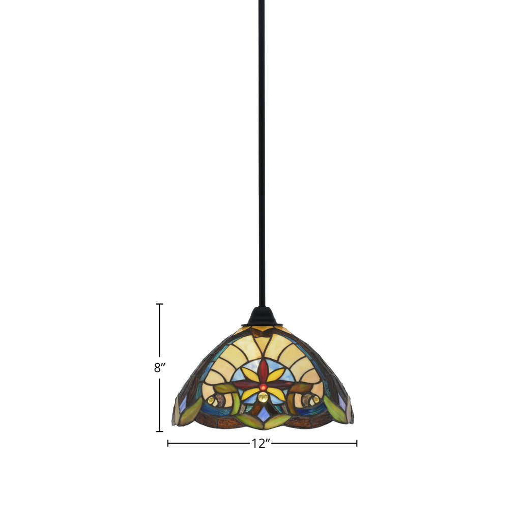 Paramount One Light Mini Pendant in Matte Black with 12" Earth Star Art Glass Shade