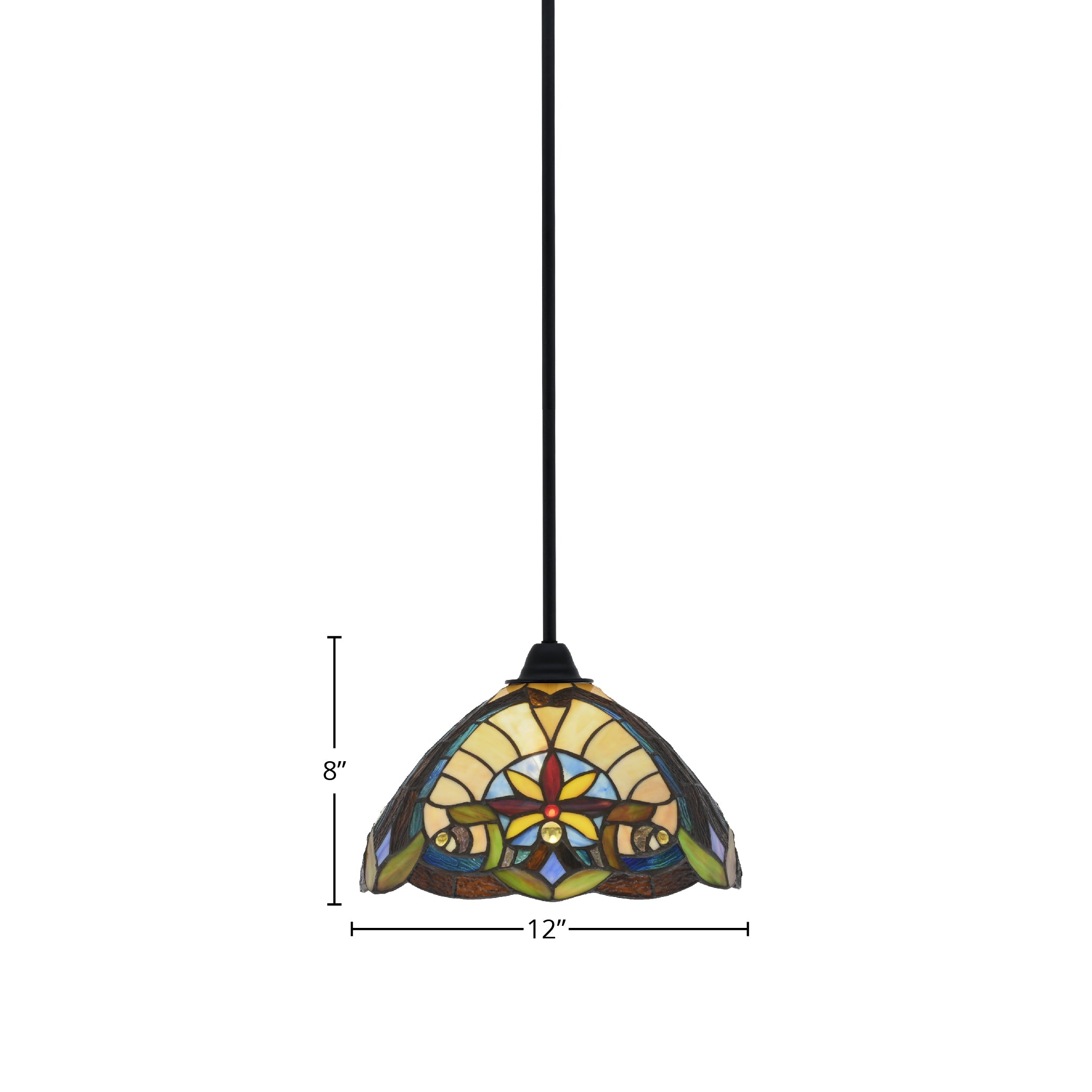 Paramount One Light Mini Pendant in Matte Black with 12" Earth Star Art Glass Shade