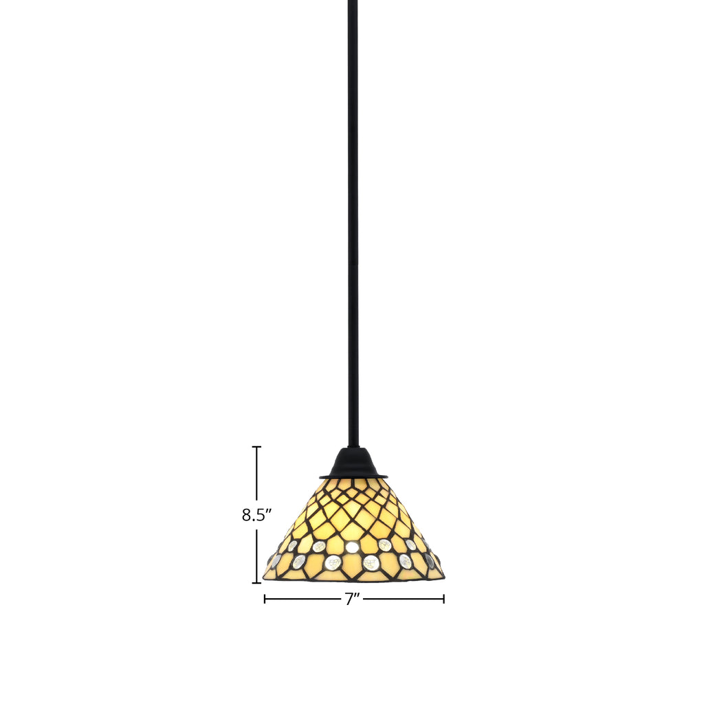 Paramount One Light Mini Pendant in Matte Black with 7" Starlight Art Glass Shade