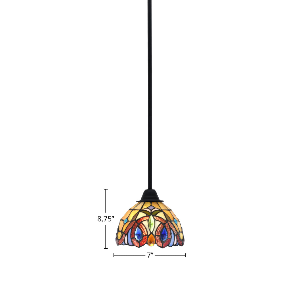 Paramount One Light Mini Pendant in Matte Black with 7" Lynx Art Glass Shade