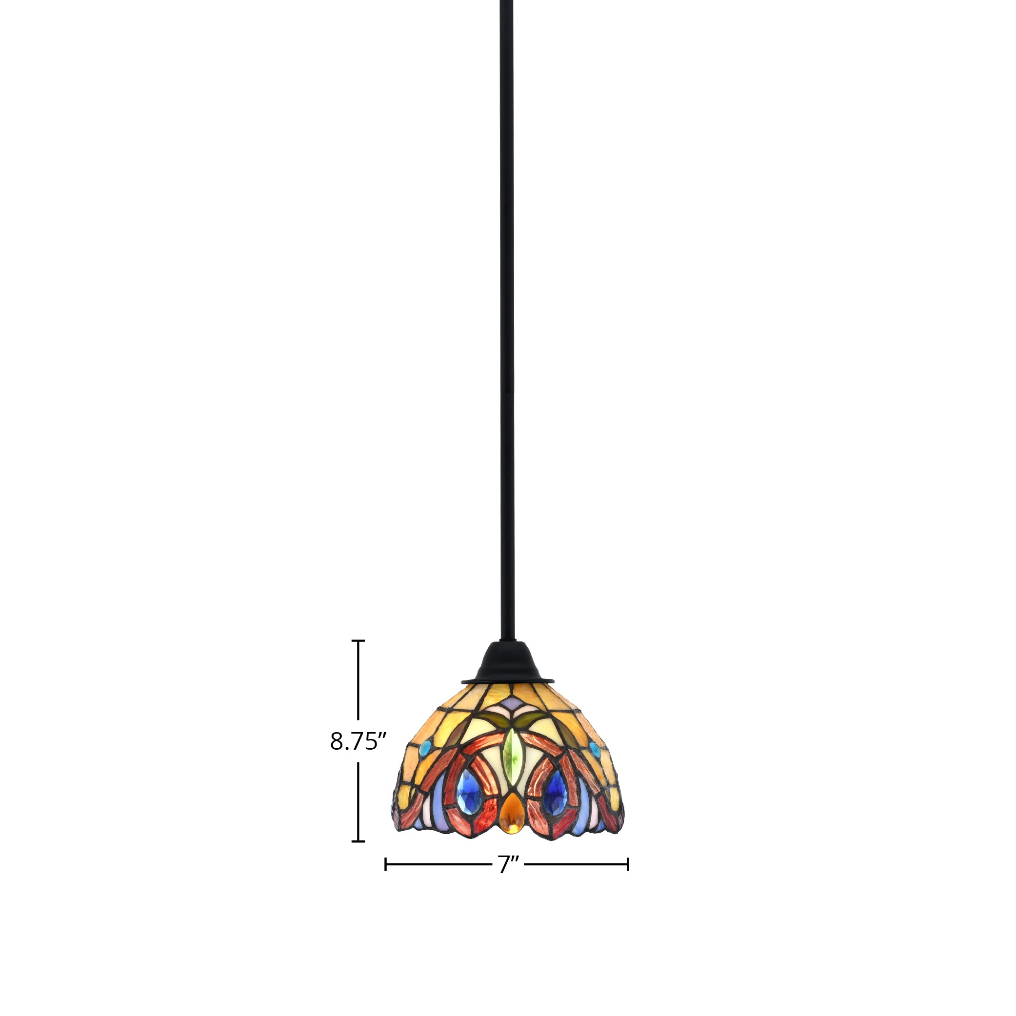 Paramount One Light Mini Pendant in Matte Black with 7" Lynx Art Glass Shade