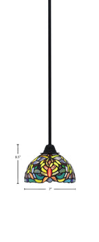 Paramount One Light Mini Pendant in Matte Black with 7" Kaleidoscope Art Glass Shade