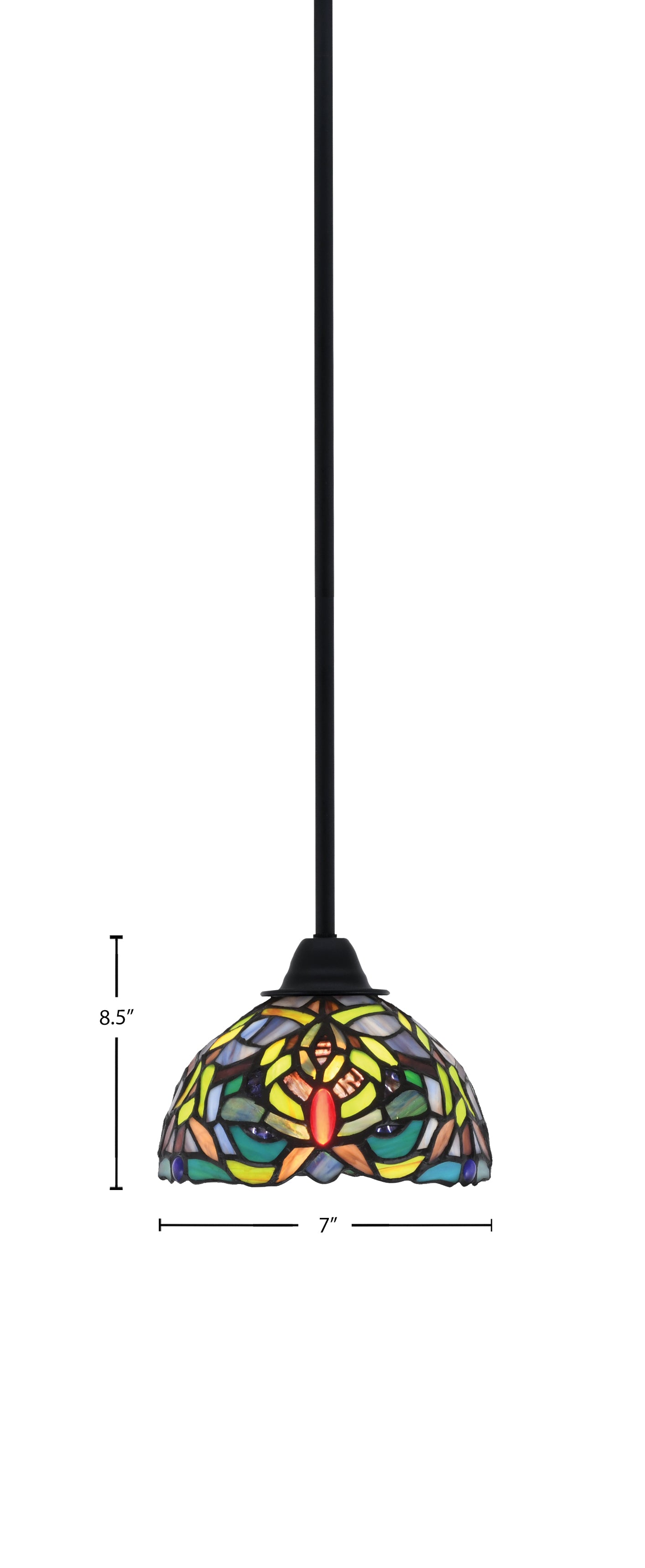 Paramount One Light Mini Pendant in Matte Black with 7" Kaleidoscope Art Glass Shade
