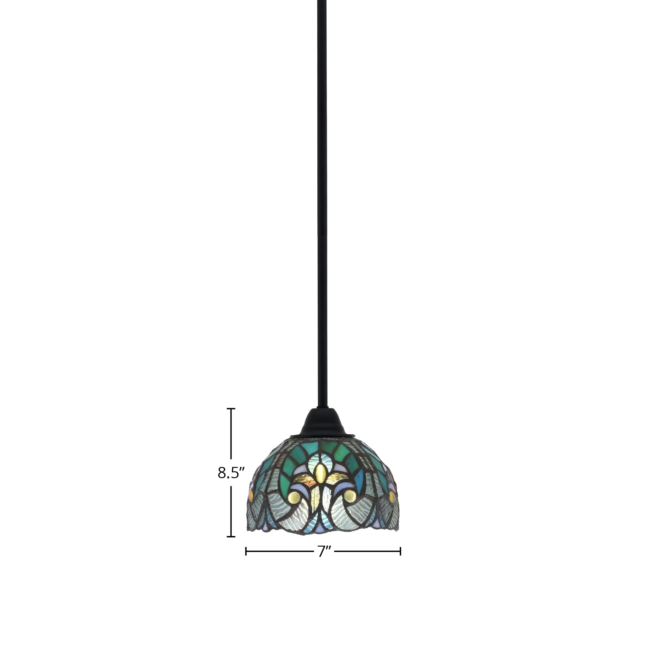 Paramount One Light Mini Pendant in Matte Black with 7" Turquoise Cypress Art Glass Shade