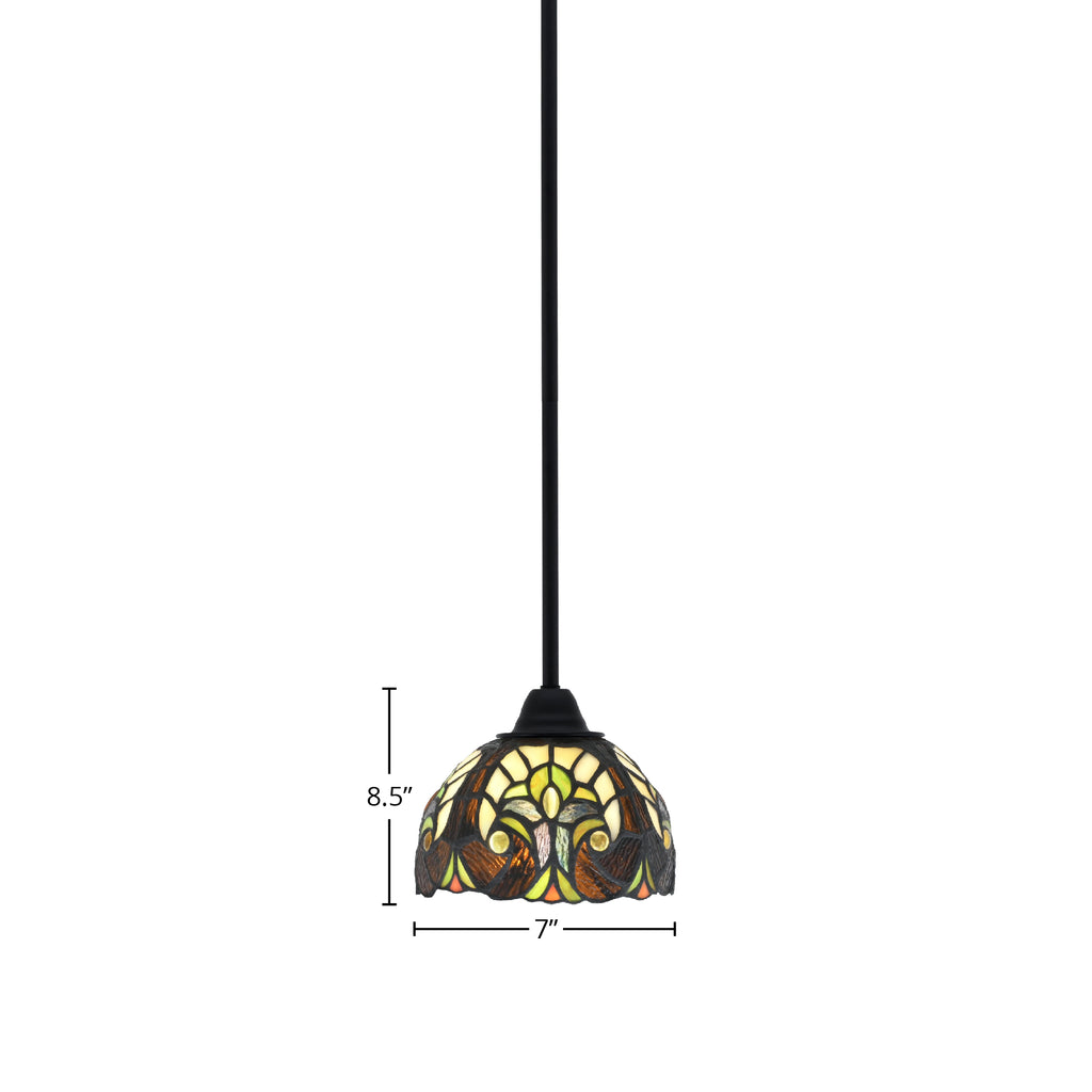 Paramount One Light Mini Pendant in Matte Black with 7" Ivory Cypress Art Glass Shade