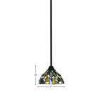 Paramount One Light Mini Pendant in Matte Black with 7" Blue Mosaic Art Glass Shade