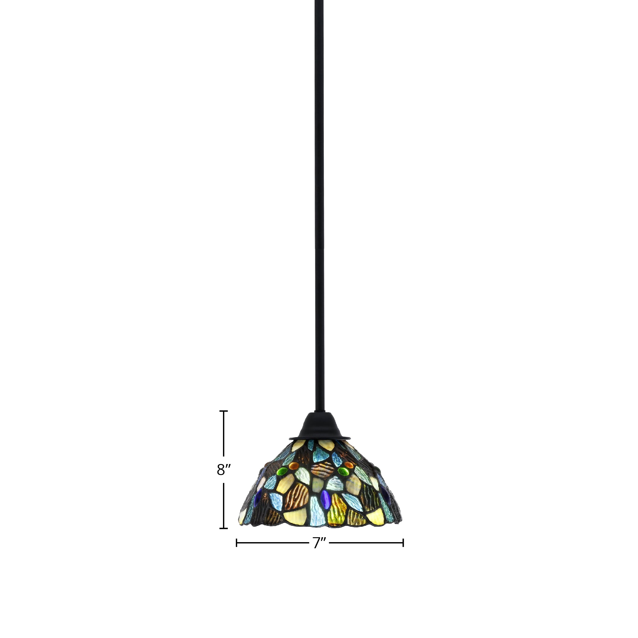 Paramount One Light Mini Pendant in Matte Black with 7" Blue Mosaic Art Glass Shade